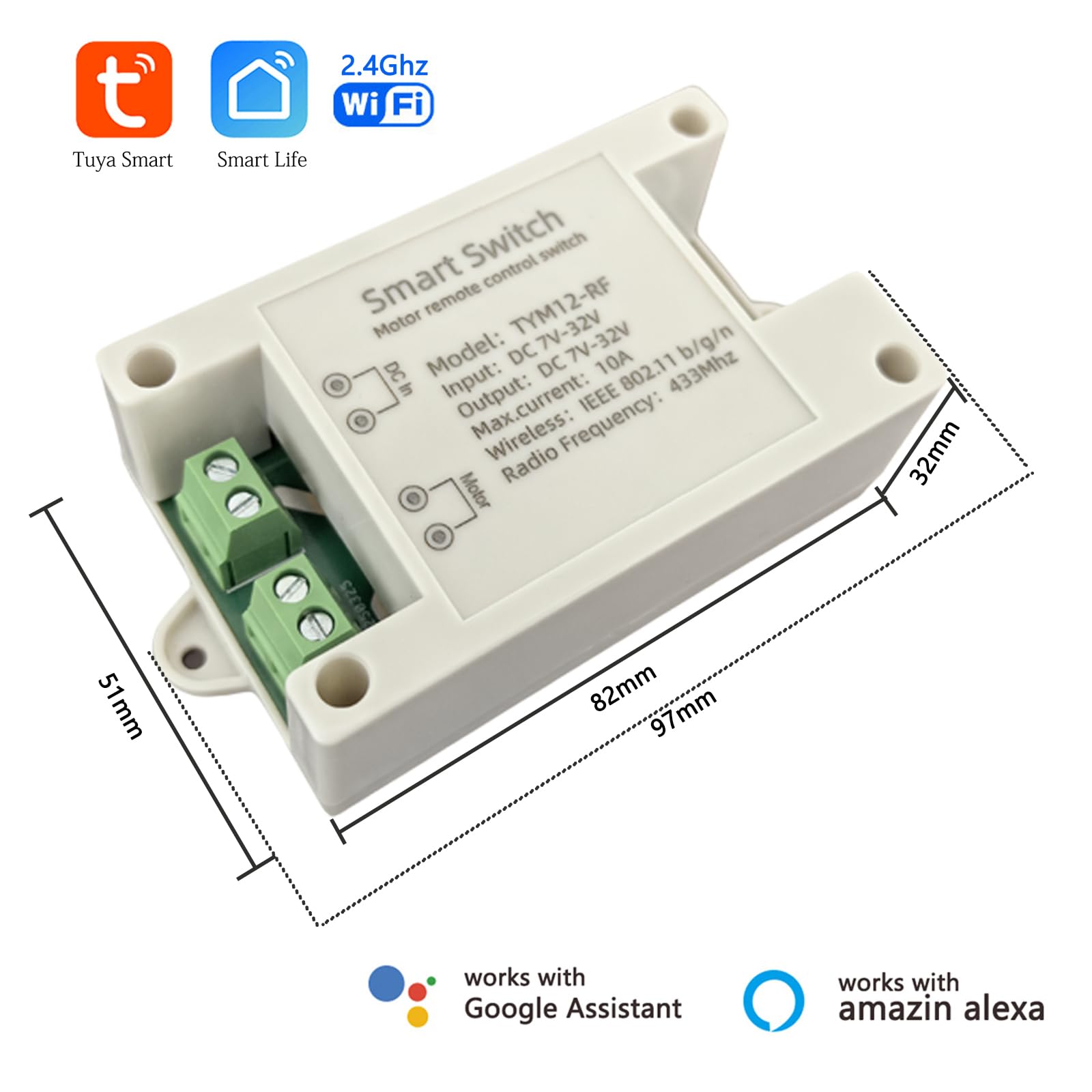 Jane Eyre Controlador inteligente WiFi para motores de CC Tuya para la Smart Life App Control remoto de actuadores lineales de 12V/24V y varillas de empuje eléctricas,Válvula solenoide,cabrestante