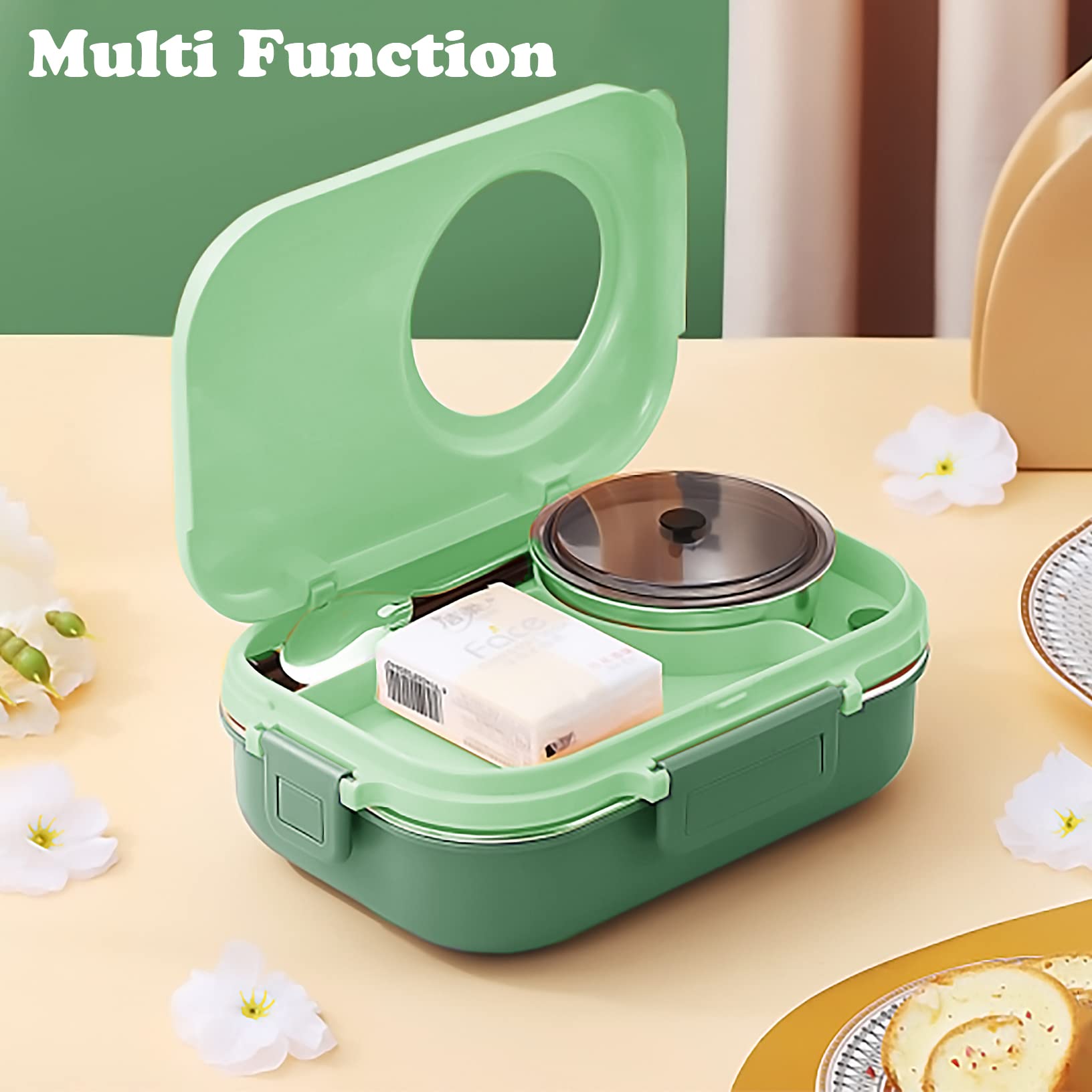 Contenitore per il pranzo Bento a 3 scomparti con ciotola per zuppa, borsa termica per il pranzo e utensili portatili, contenitori per il pranzo in acciaio inox, contenitore per il pranzo