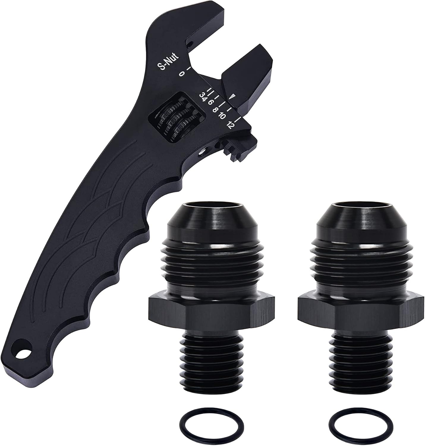 EVIL ENERGY 8AN Male to M12 x 1.5mm Male Metric Thread Fitting 2PCS Bundle with Adjustable 3AN-12AN Wrench Aluminum Black