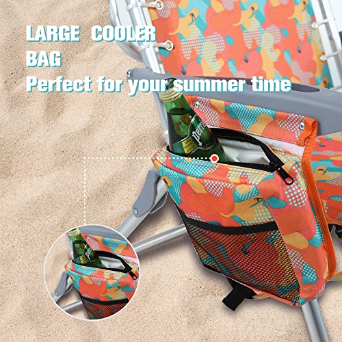 Green Party Backpack Beach Chair 2 Pack Aluminum Lightweight Folding Reclining Beach Chair With 4 Positions, Cooler Bag, Tower Bar And Armrest For Outdoor Camping Lawn, Support 250Lbs, Camo #TOP7