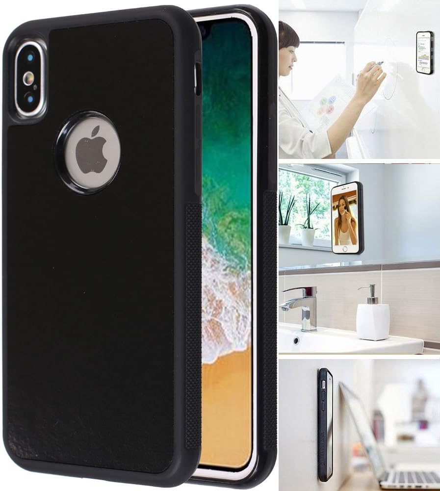 Monca Case That Sticks to Anything Zero Gravity Phone Case for iPhone 10 Sticky Pluto Nano Suction Adhesive Black AntiGravity Case (Goat Case for iPhone X/XS)