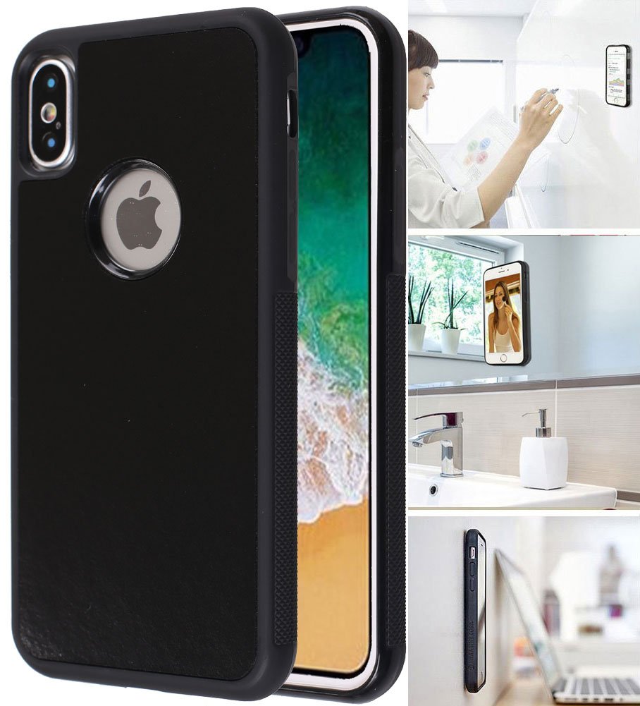 Monca Case That Sticks to Anything Zero Gravity Phone Case for iPhone 10 Sticky Pluto Nano Suction Adhesive Black AntiGravity Case (Goat Case for iPhone X/XS)