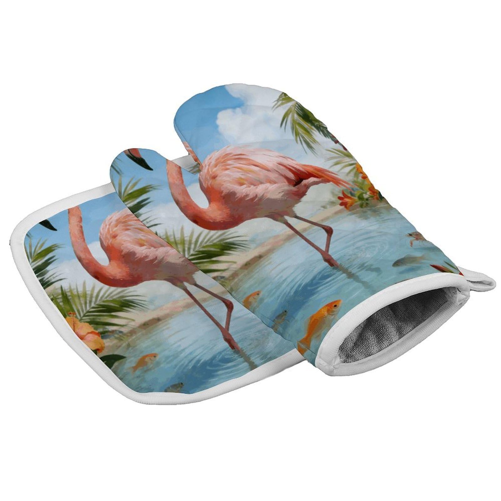 Fodpand Style Tropical Dreaming Oven Mitt Set With Lanyard, Cooking Mitt, Protective Thermal Insulation,Kitchen Mitt For Baking, Cooking, Grilling, Microwave