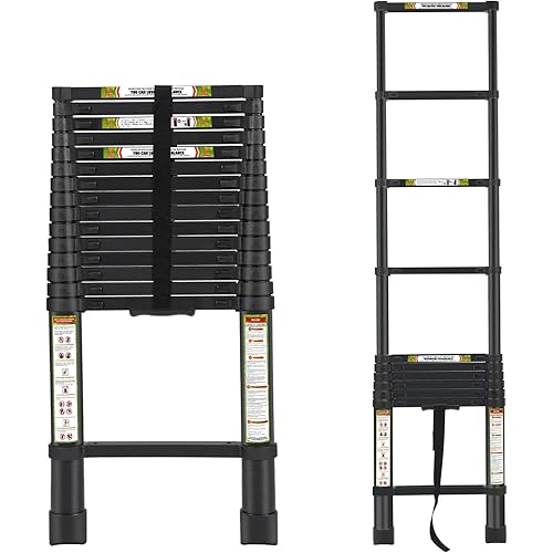 Telescopic Ladder, 20.3FT RIKADE Aluminum Telescoping Ladder with Non-Slip Feet, Portable Extension Ladder for Household and Outdoor 330lb Capacity Black