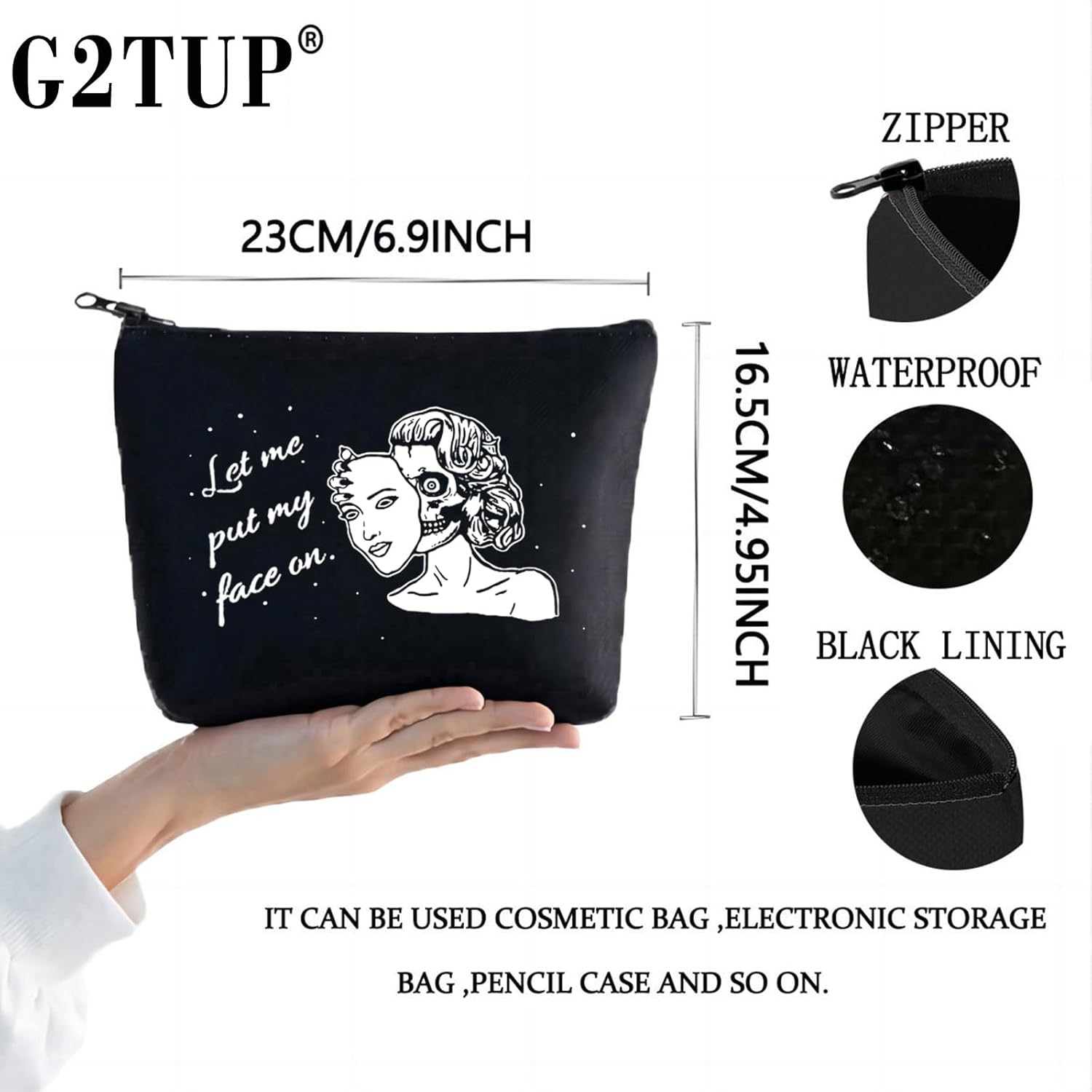 G2TUP Zombie Girl Makeup Bag Zombie Face Makeup Pouch Let Me Put My Face On Goth Gifts For Her Halloween Present - Image 2