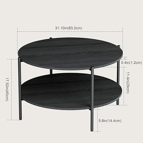 Miniatura 10 de Mesa auxiliar redonda, mesas circulares modernas de doble capa de 31 pulgadas, mesa de centro pequeña con estante de almacenamiento abierto, mesa
