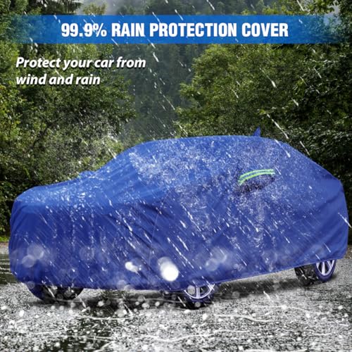 Image of 100% Waterproof 'BlueMax' Car Body Cover for Maruti Suzuki Baleno (2015-2021) Mirror Pocket, Heat & UV Protection, Triple Stitched, Soft Lining, Full Bottom Elastic Reflective Radium (Blue)
