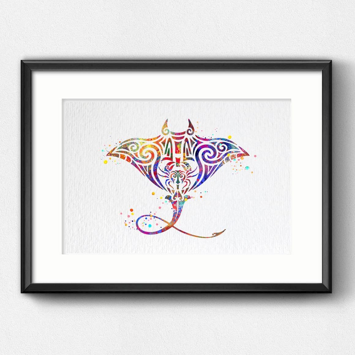 Dignovel Studios 11X14 Unframed Manta Ray Stingray Ocean Animal Tribal Symbol Spiritual Inspirational Peace Love Happiness Symbol Watercolor Art Print Poster Home Office Wall Decor DN672