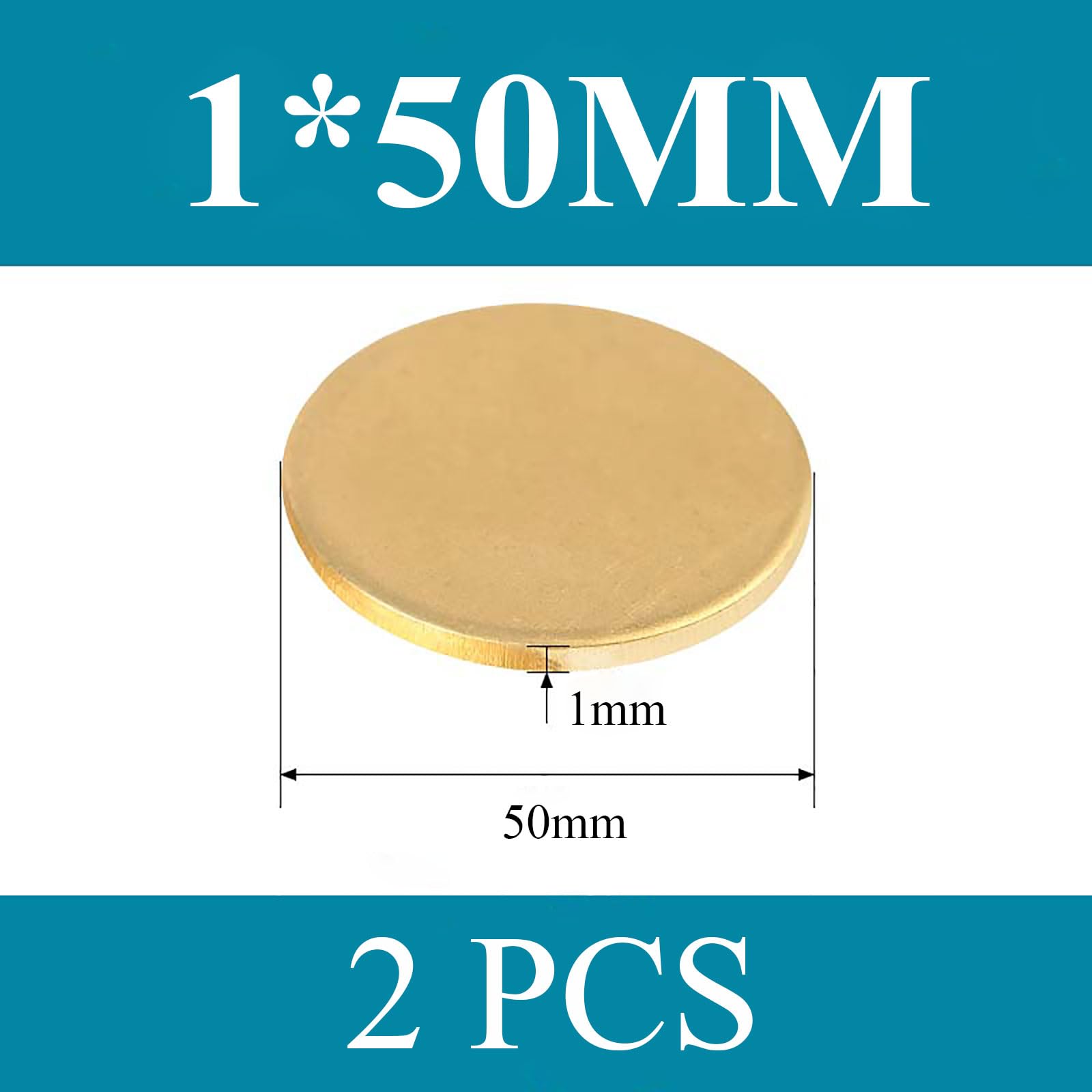COYOUCO Brass Round Plate Sheets, 1Mm Thickness X40/45/50Mm Diameter H62 Brass Metal Sheet for Crafts, Models, Repairs, 2 Pieces,1 * 50mm 2