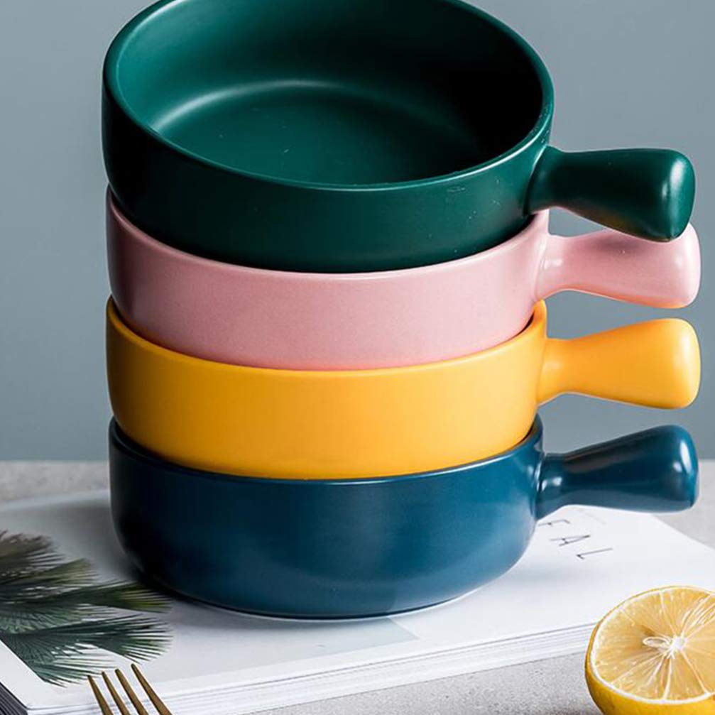2 cuencos redondos de porcelana mate para sopa de cebolla con asas de cerámica, color verde