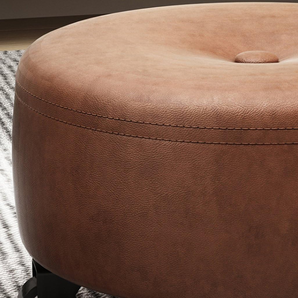 Heavy-Duty Low Roller Stool with 360° Swivel Wheels, Ottoman Footstool, Low-Height Short Rolling Stool Seat, PU Leather Small Mechanic Chair, Rolling Stools for Garage, Shop, Library red