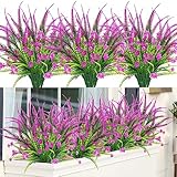 Uieke 6PCS Artificial Plants Flowers Outdoor UV Resistant Fake Faux Plastic Plants Greenery Shrubs B