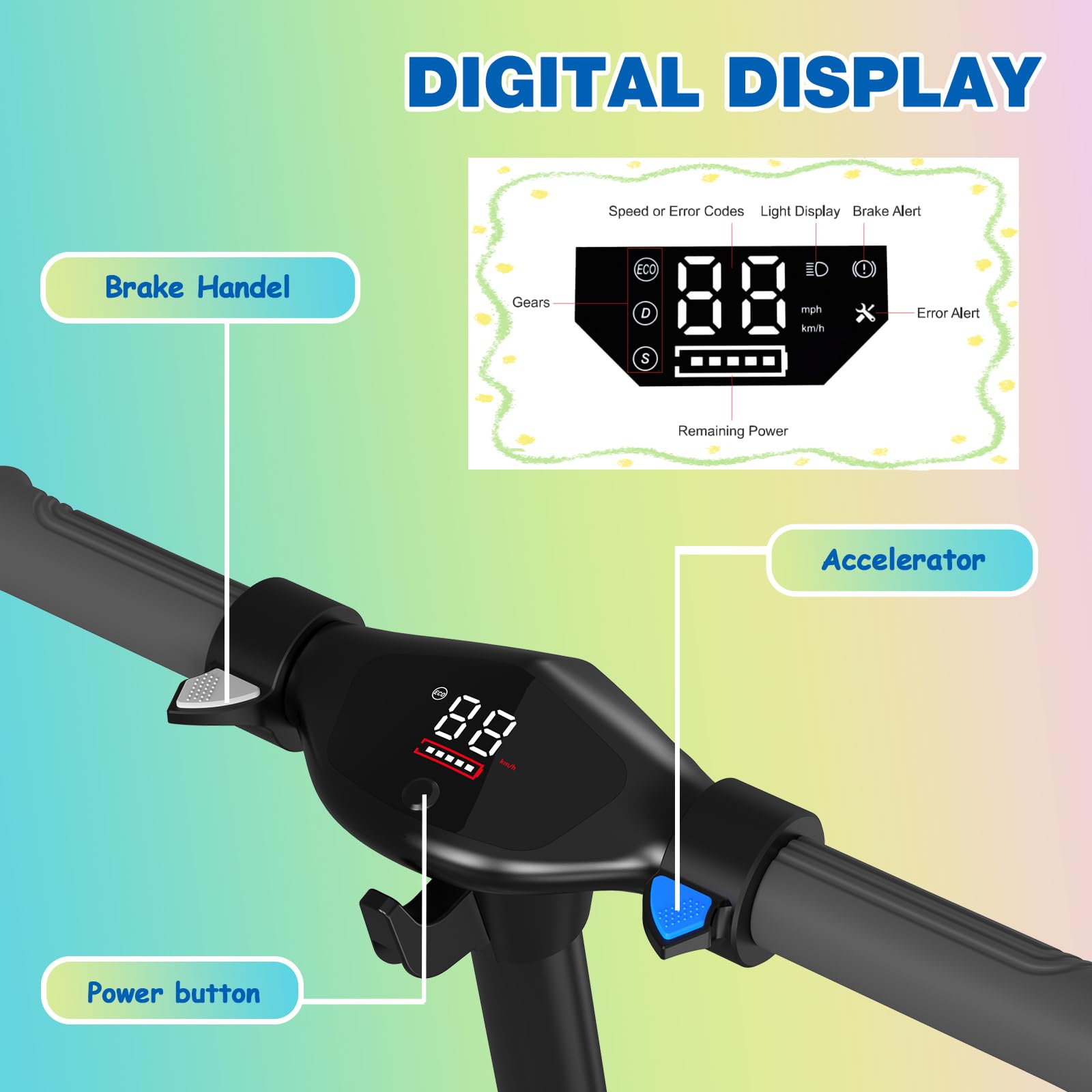 RCB R12 Monopattino Elettrico per Bambini 6-12 Anni, Max 15Km/h & 10 km, Luce LED Arcobaleno, 6,5" Pieghevole E-Scooter,Display a LED, Velocità Regolabili, Regalo per Bambini