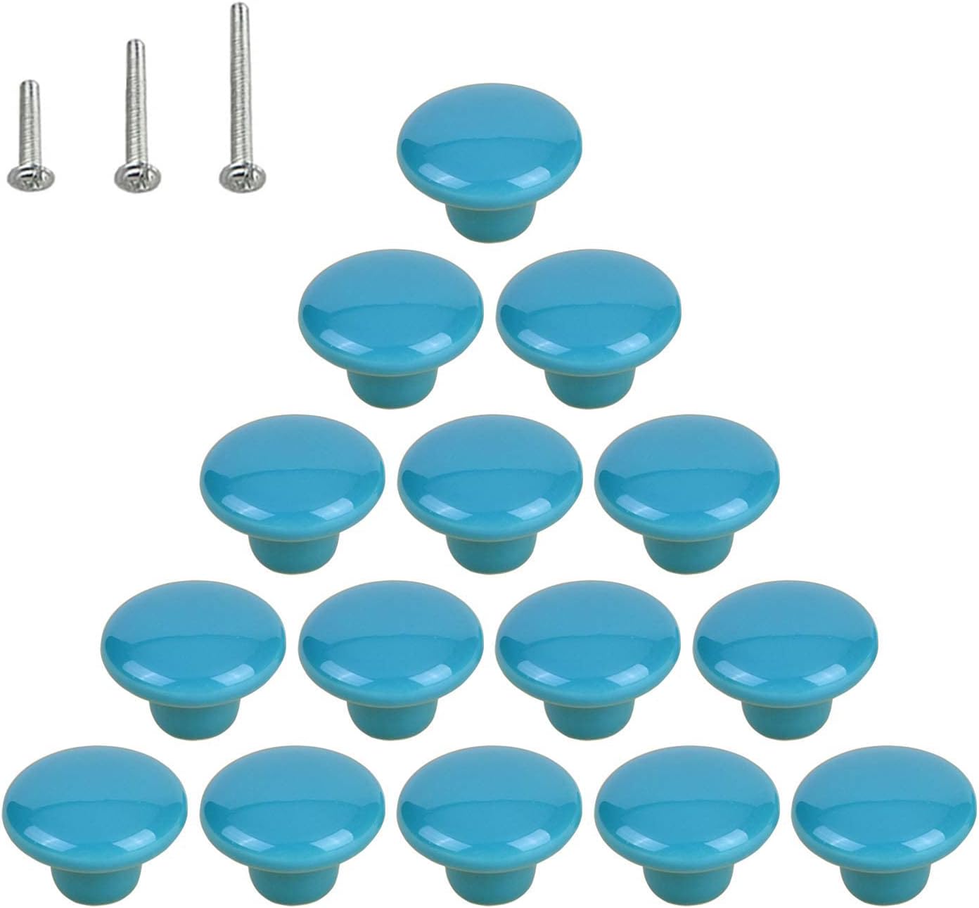 HUAMULAN 15PCS Glossy Ceramic Knobs Button Round Mushroom Cabinet Dresser Vintage Pulls Door Handles Cupboard Wardrobe Drawer, Dia. 1.5 inch 38mm