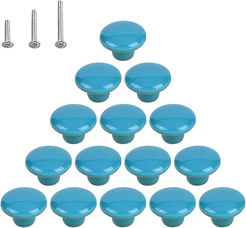 Vista 47 de HUAMULAN 15 pomos de cerámica brillante con botón redondo de hongo, vestidor, tiradores vintage, manijas de puerta, armario, cajón, diámetro de 1.5