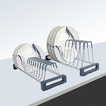 SmartSlide Stainless Steel Thali & Dish Stand/Plate Stand for Modular Kitchen/Tandem Box Accessories/Plate Rack for Kitchen Drawer/Utensil Rack for Kitchen (Coated)