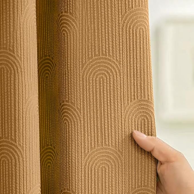 Awellife Boho Shower Curtains for Bathroom Linen Blend Fabric Brown Cotton Bohemian Mid Century Minimalist Arch 72" L X 72" W