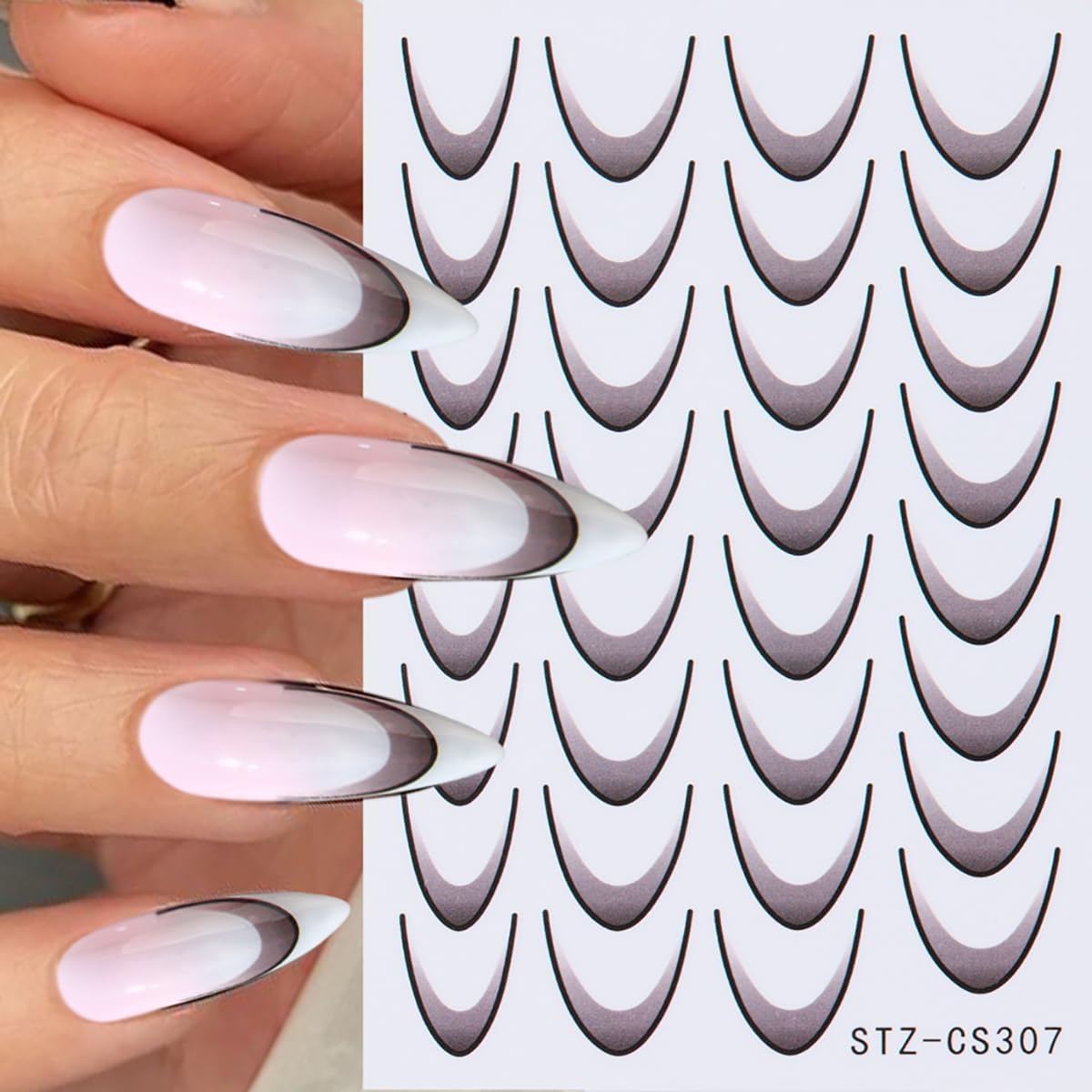 Gradient Color French Line Nail Art Stickers, 6 Sheets Colorful French Tip Nail Decals with Pink Coral Blue Black, Self-Adhesive Nail Guides Stripe Lines Sliders for DIY Nail Art Decorations
