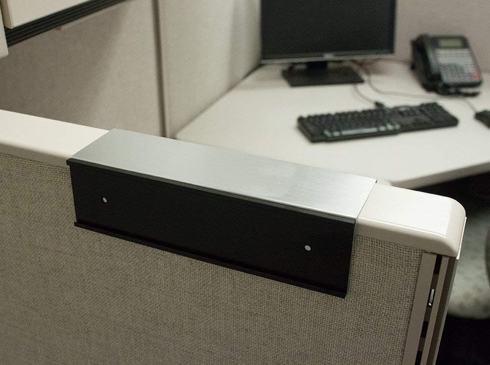 Over the Cube The Original Quality Aluminum, Changeable Cubicle Nameplate Holder, Satin Silver Base, and Matte Black Name Plate Holder, (2.25" cubicle wall depth) - Made in the USA