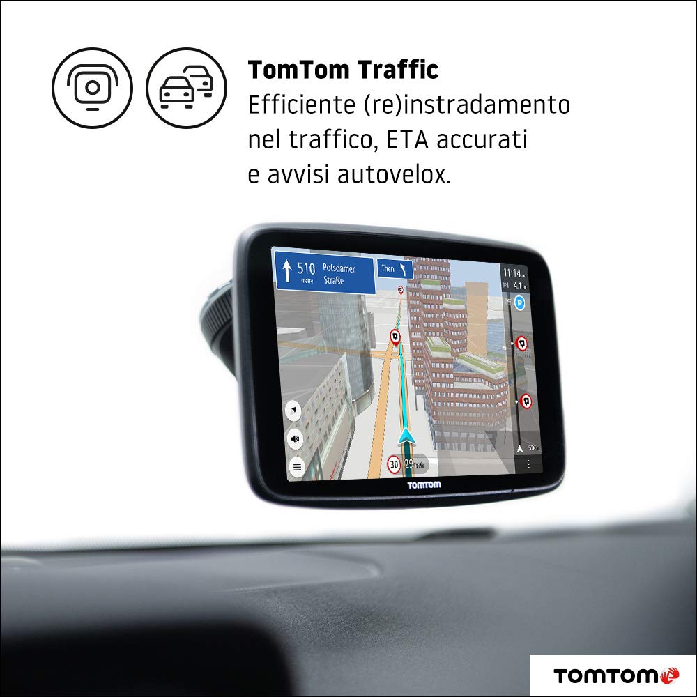 TomTom Navigatore Satellitare Auto GO Discover, 6 Pollici, con Traffico, Tutor, Autovelox, Mappe Mondo, Aggiornamenti Veloci Tramite WiFi, Parcheggi, Prezzi Benzina, Supporto Reversibile Magnetico