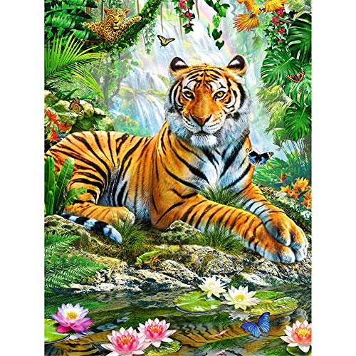 Kit broderie diamant 5D tigre du lotus 70x90cm avec strass ronds pour déco salon - 2