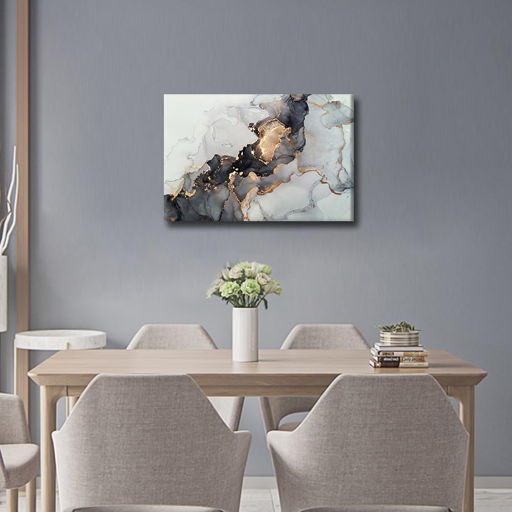Black and Gold Abstract Canvas Wall Art Modern Luxury Abstract Fluid Art Painting Framed Print Ready to Hang for Living Room Bedroom Bathroom Home Wall Decor 12x18inch - Image 3