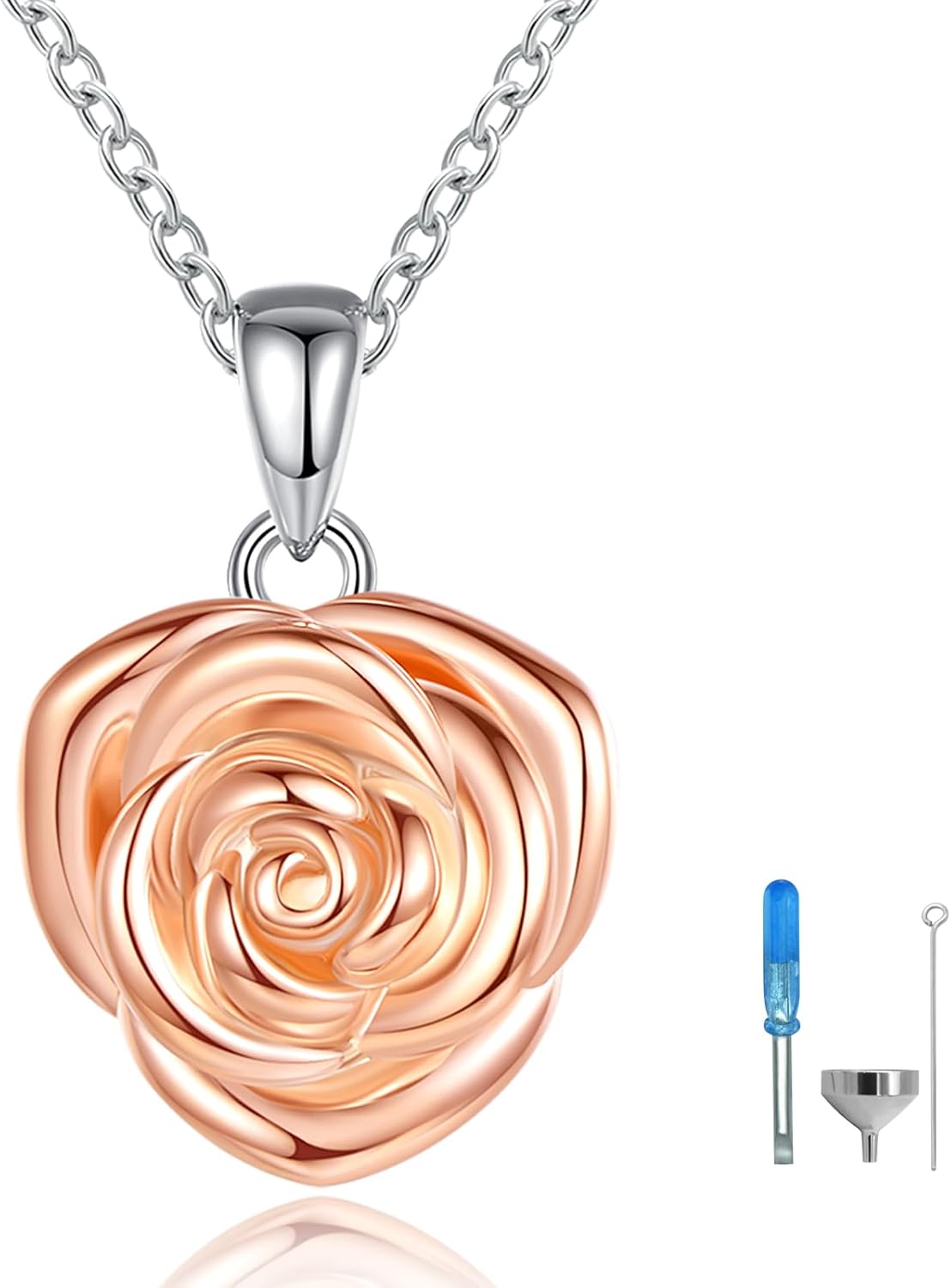 Sterling Silver Rose Flower Cremation Urn Pendant Necklace Keepsake Ashes Memorial Jewelry for Women