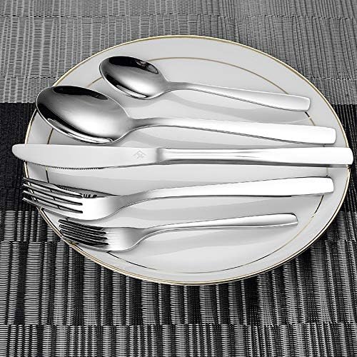 Vista 4 de Juego de cubiertos de acero inoxidable, 20 piezas, para 4 personas, incluye cuchillo, tenedor, cuchara, pulido con espejo, apto para lavavajillas