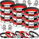 Deekin 30 Pieces Ninja Silicone Wristbands Bracelets Samurai Rubber Ninja Party Favors Bracelets Warrior Stretch Wristbands for Warrior Theme Party Favors Goody Bag Supplies, 3 Colors