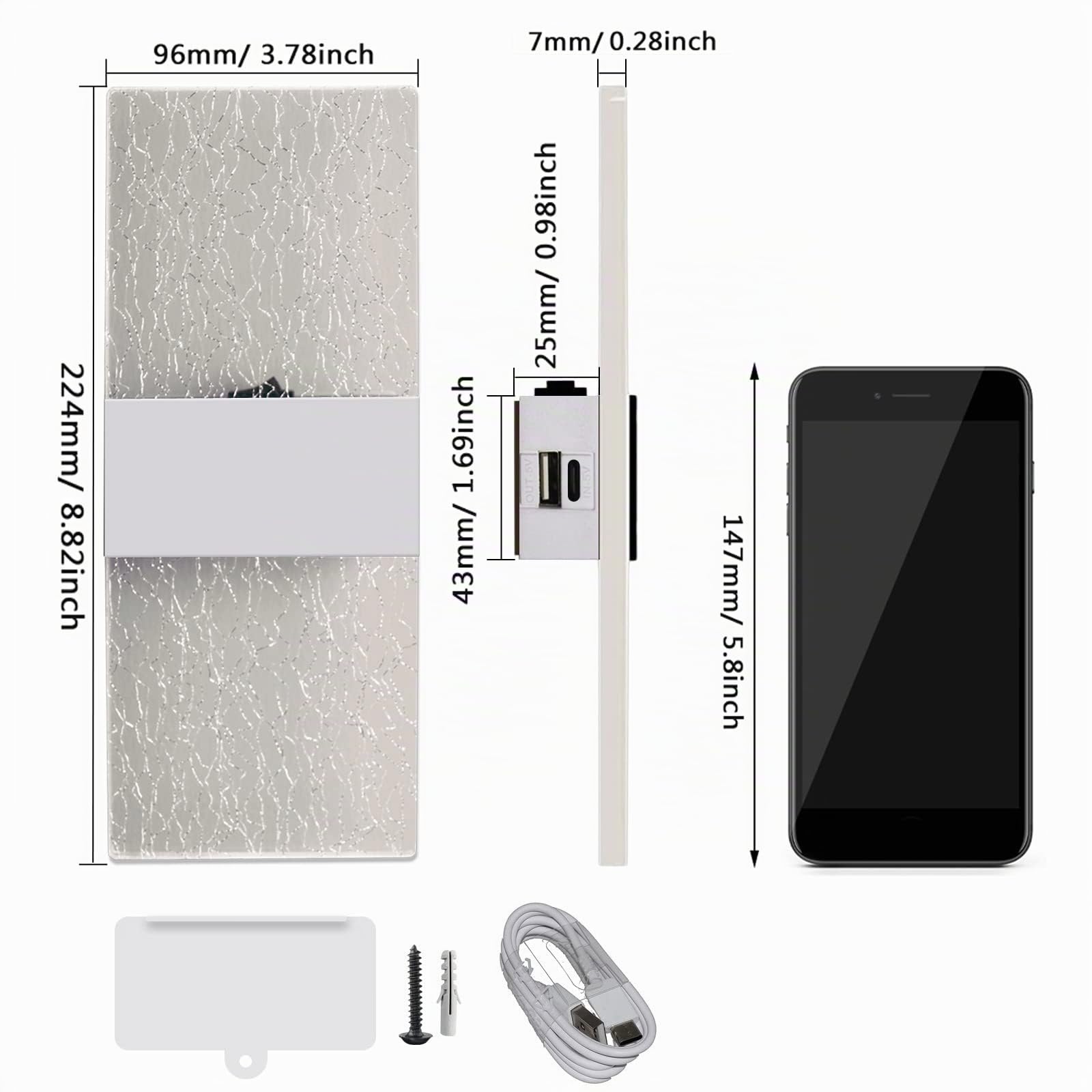 VOMI Applique da Parete Interno a Batteria con Interruttore e Porta di Ricarica USB, 2 Pezzi Bianco Lampada da Parete LED Senza Fili Ricaricabile Luce Magnetica, 3 Luminosità Regolabili, 6000K