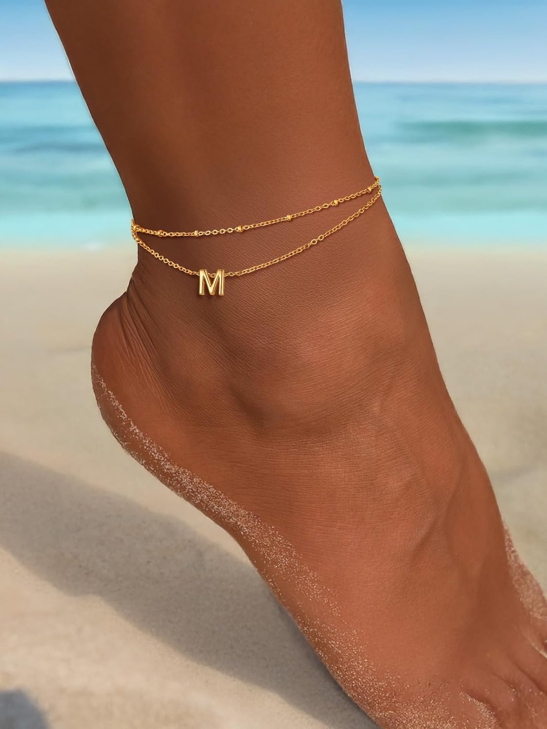 FaithHeart Initial Ankle Bracelets for Women, Waterproof 14k Gold Plated Initial Anklets Non Tarnish Stainless Steel Layered Anklet Summer Beach Foot Jewelry - Image 4