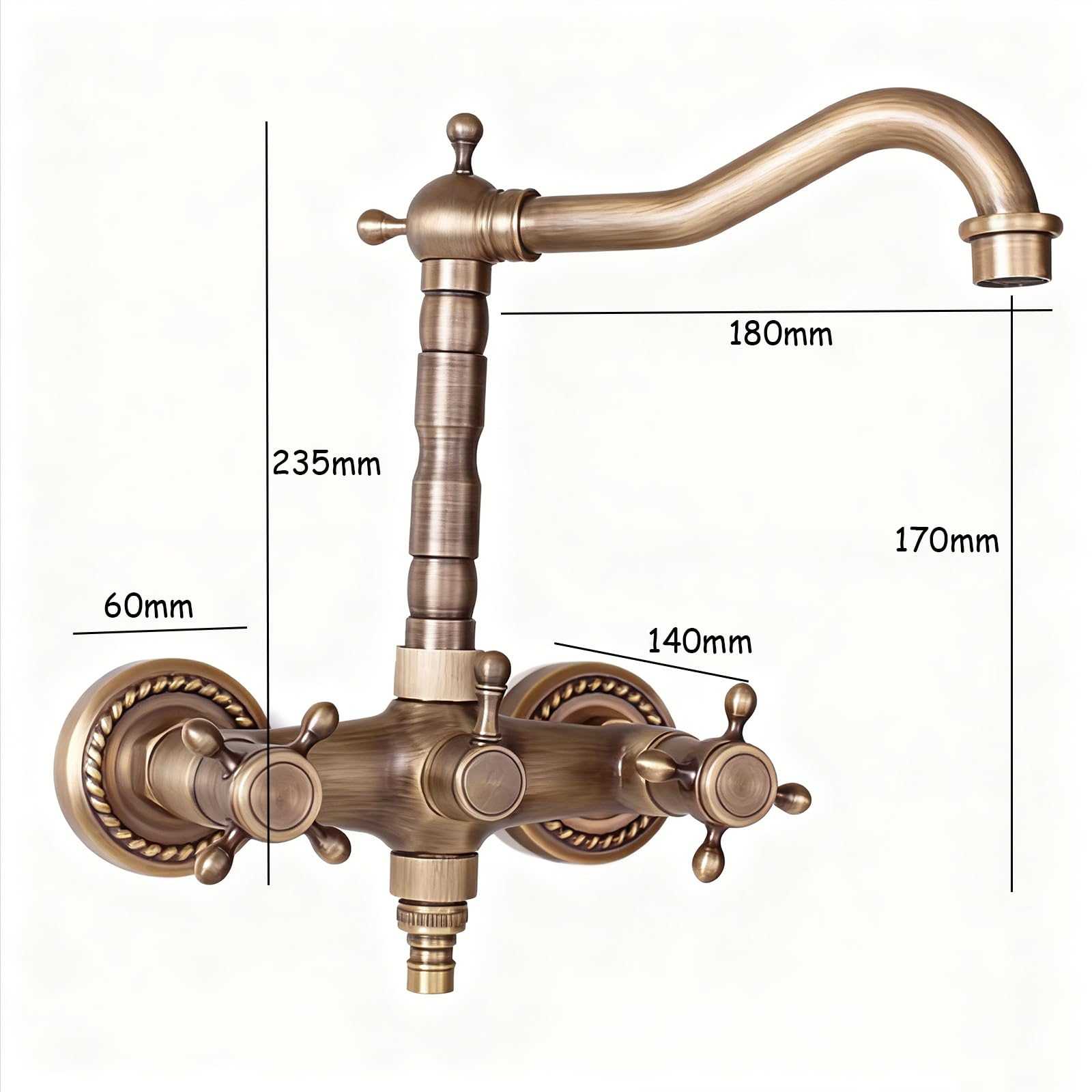 Grifos Baño Grifo De Pared Grifo De 1/2 Doble Salida para Lavadora Agua Fría Y Caliente Latón Cepillado,17cm