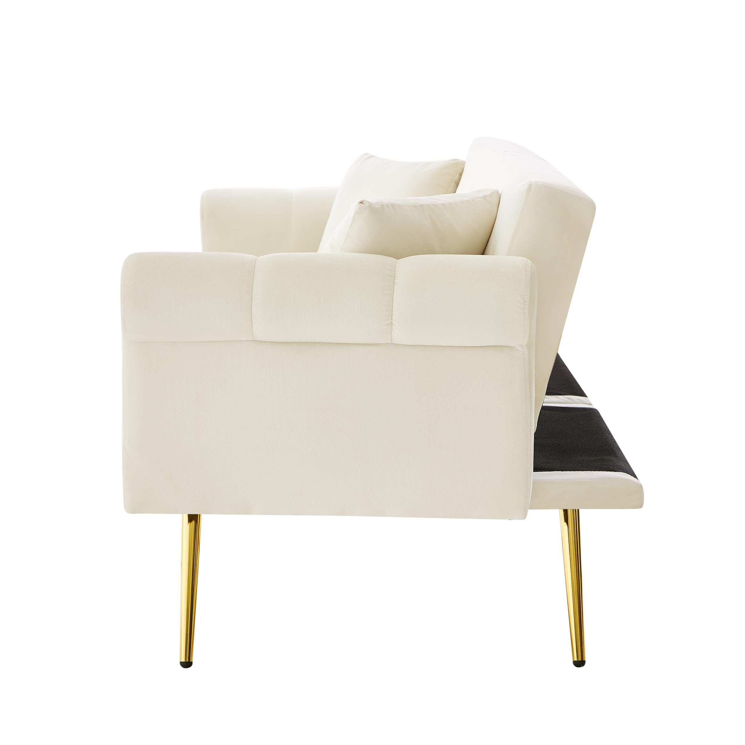 Sofá cama moderno de 2 plazas, tapizado en terciopelo, respaldo ajustable en 3 niveles y patas de metal doradas, elegante sofá con función de dormir, ahorra espacio, resistente, 173 x 75 x 70 cm