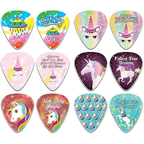 NewEights Unicorn Guitar Picks (12-Pack) - Stocking Stuffers for Girls - Birthday Party Favors Assorted Bulk Pack Thanksgiving Christmas Rewards Encouragement Gift Cover
