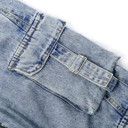 KIDSCOOL SPACE 8-Pocket Girls Wide-Leg Denim Pants, 5-14T Ribbed Elastic Waist with D-Ring Loops Cargo Jeans4