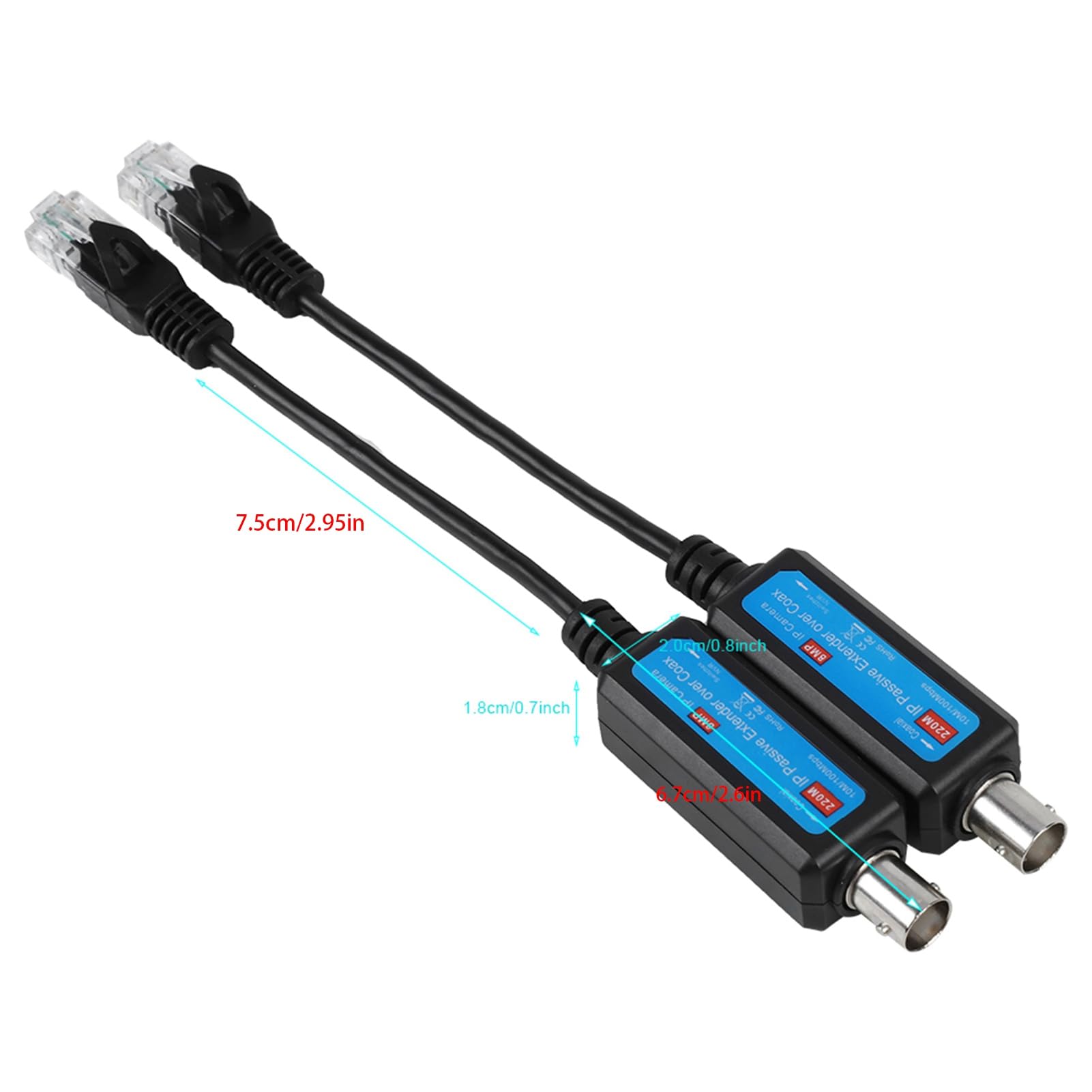Passive IP Network Coaxial Transmitter Receiver Extender, 10/100Mbps, Real Time Digital Signals Transmission, for IP NVR Camera with Coaxial Lines, 1 Pair