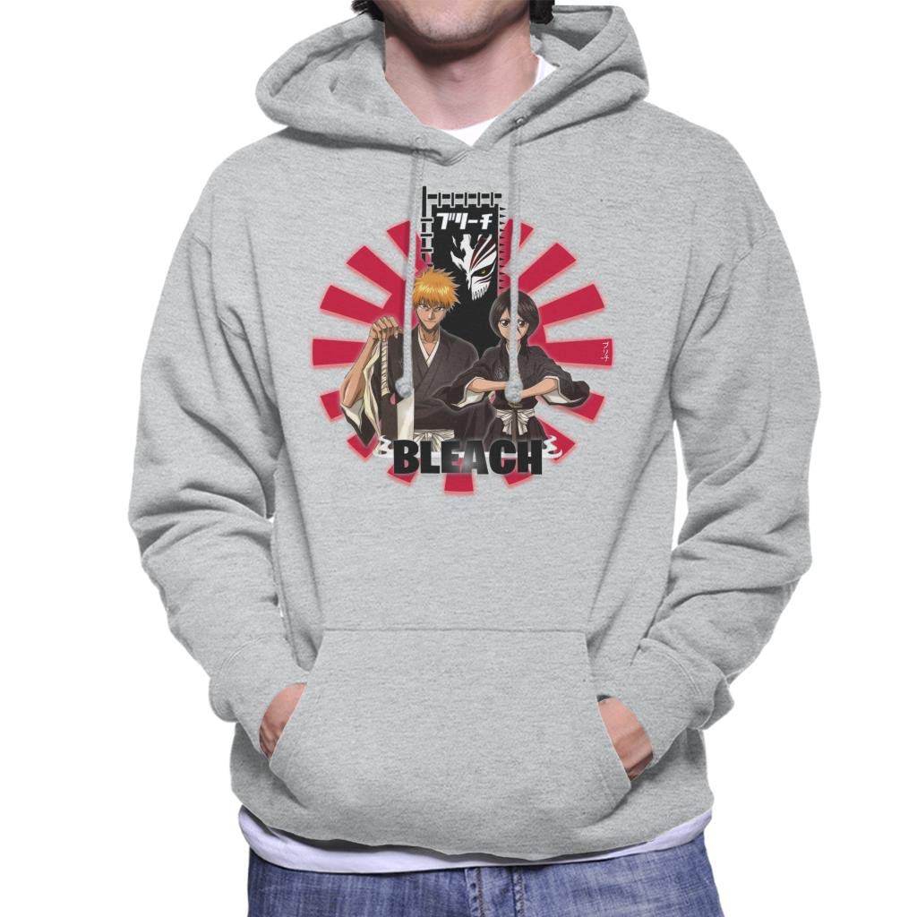 Cloud City 7 Ichigo and Rukia Bleach Men's Hooded Sweatshirt Heather Grey