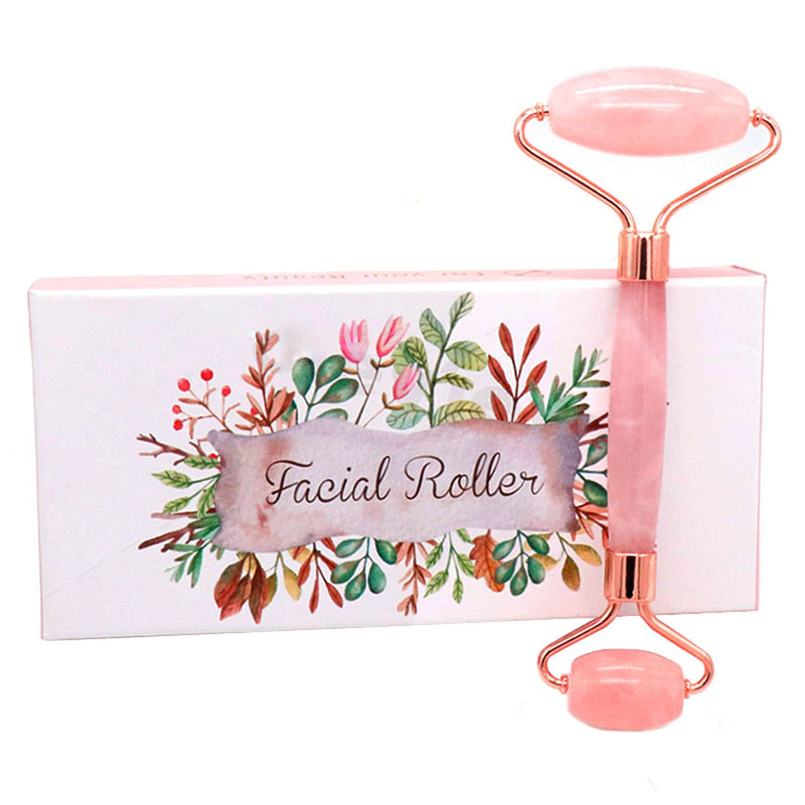 MOOTVGOO Jade Face Roller - Rose Quartz 100% Natural Jade Gua Sha Stone - Face Massager for Women - Reduce Wrinkles, Eye Puffiness, Facial Skin Care Tool - Arcuated Handle