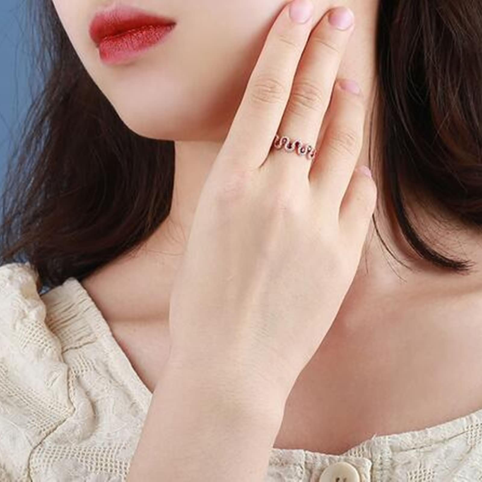 Anillo Alianza de Oro Rosa 9 Kilates / 14 Kilates / 18 Kilates Mujer, Redondo con Rubí Creado de 0.55ct y Moissanita, Anillos Matrimonio Mujer Oro Rosa