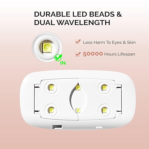 Miniatura 4 de NAILOG Mini lámpara LED UV de 6 W - Secador de uñas portátil con cable USB para manicura de esmalte de gel - Luz de mano para curar