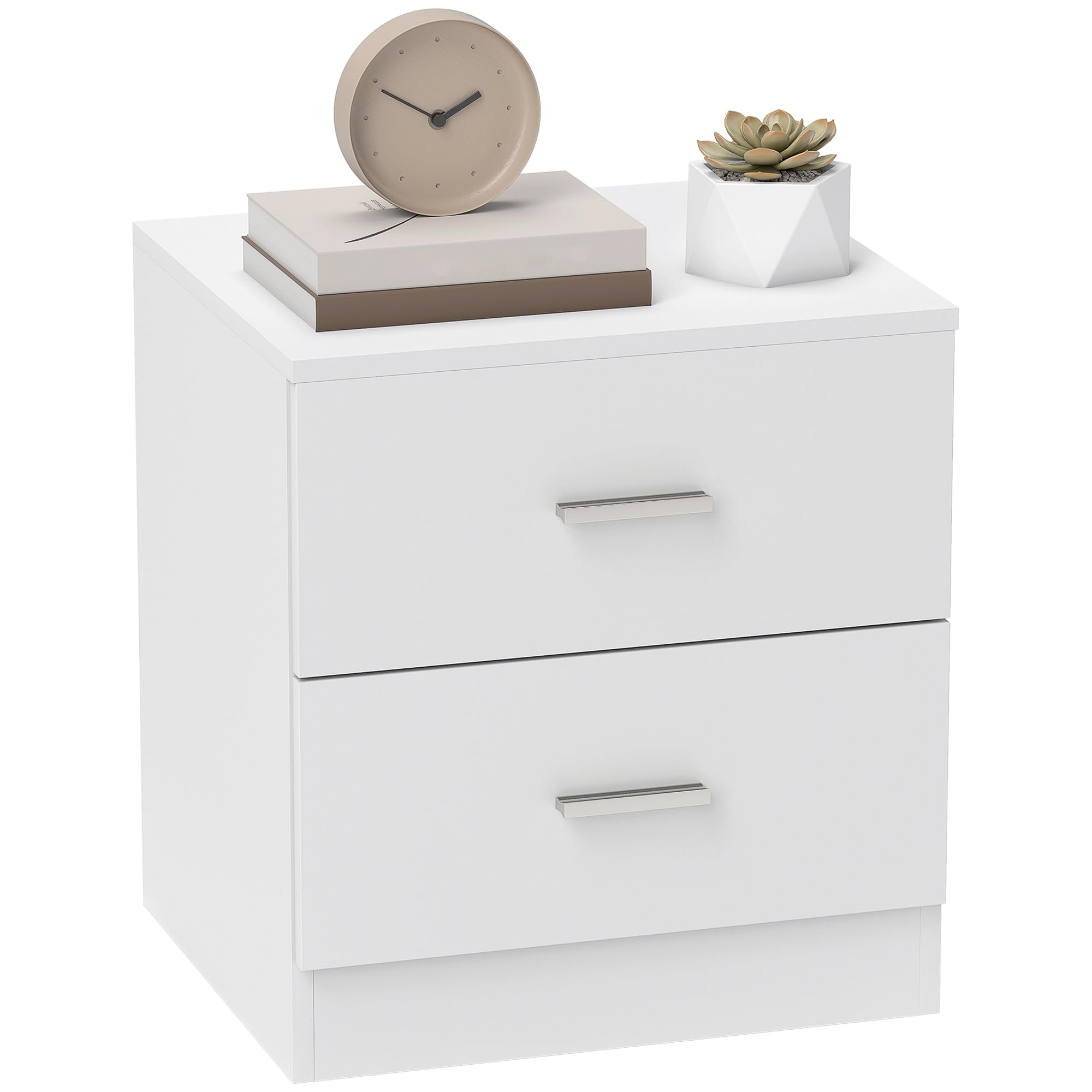 Homcom White Bedside Table With 2 Drawers Nightstand Cabinet Drawers Storage In