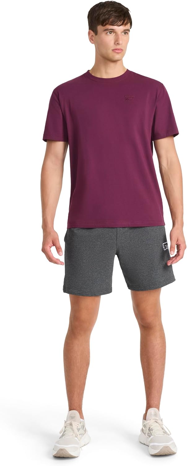 Reebok Men's Short Sleeve Crewneck Embroidered T-Shirt, Standard Fit, Lightweight Stretch Cotton Fabric