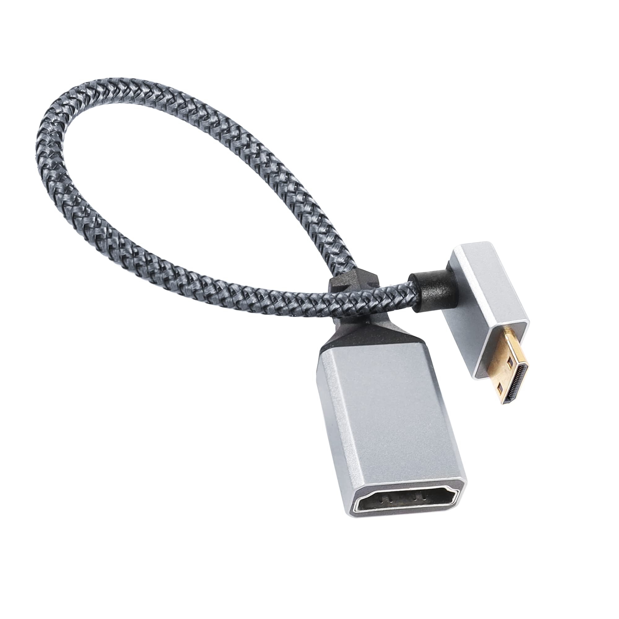 Twozoh Cavo adattatore Mini HDMI a HDMI 0,2M, Nylon intrecciato 90 gradi angolo retto maschio