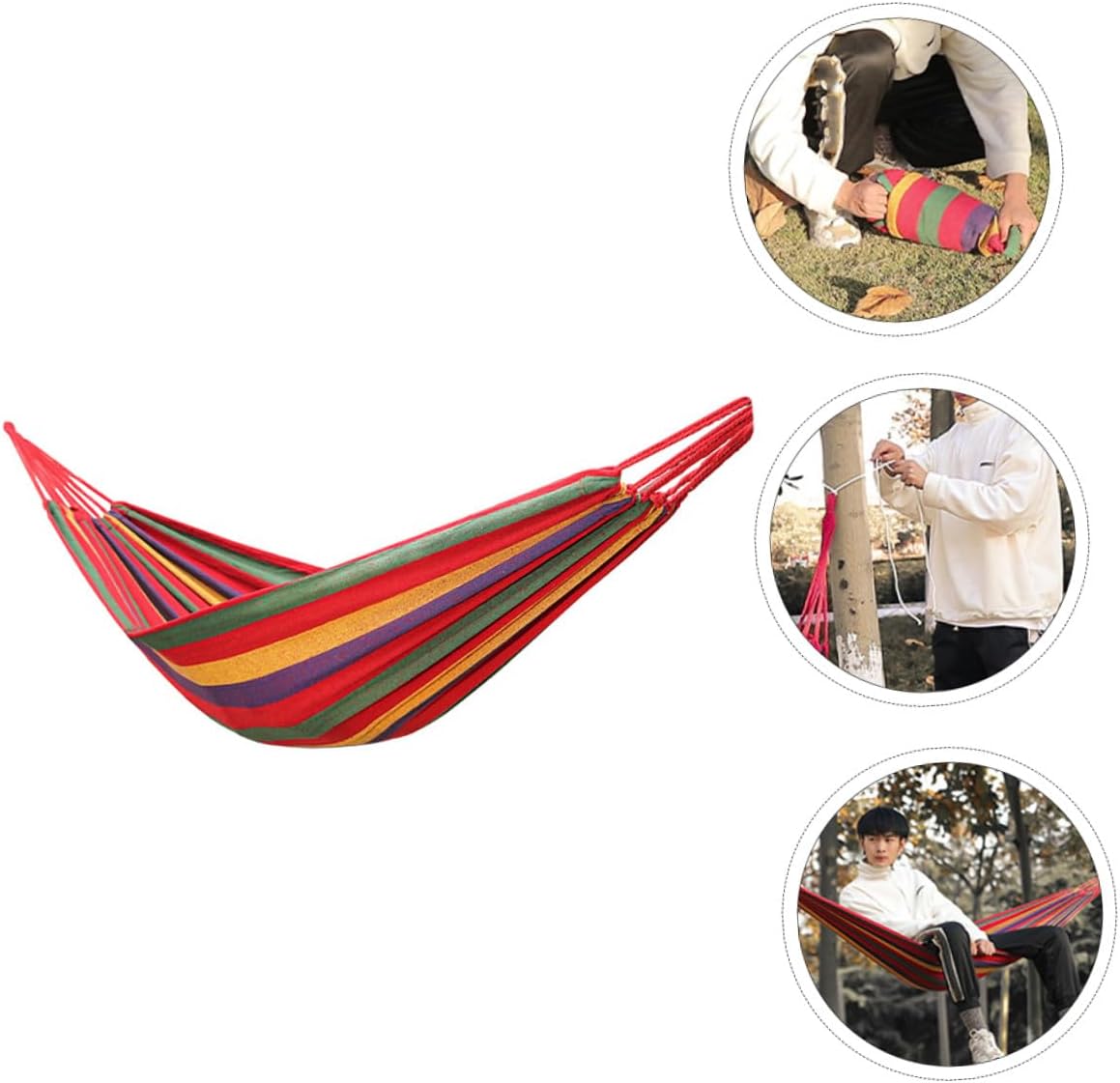 Single Hammock Outdoor Camping Swing Chair Thickened Canvas Fabric Red Anti-tip Leisure Hammock Suitable for Summer Party and Hiking