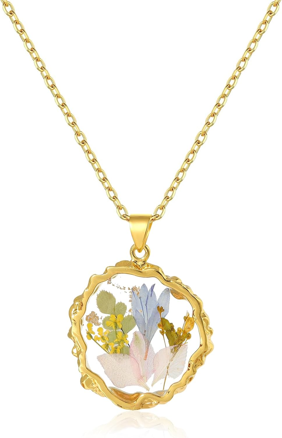Birth Flower Necklaces for Women Golden Month Real Pressed Flora Necklace Handmade Boho Jewelry for Birthday Christmas Valentine's Day Lover Mother