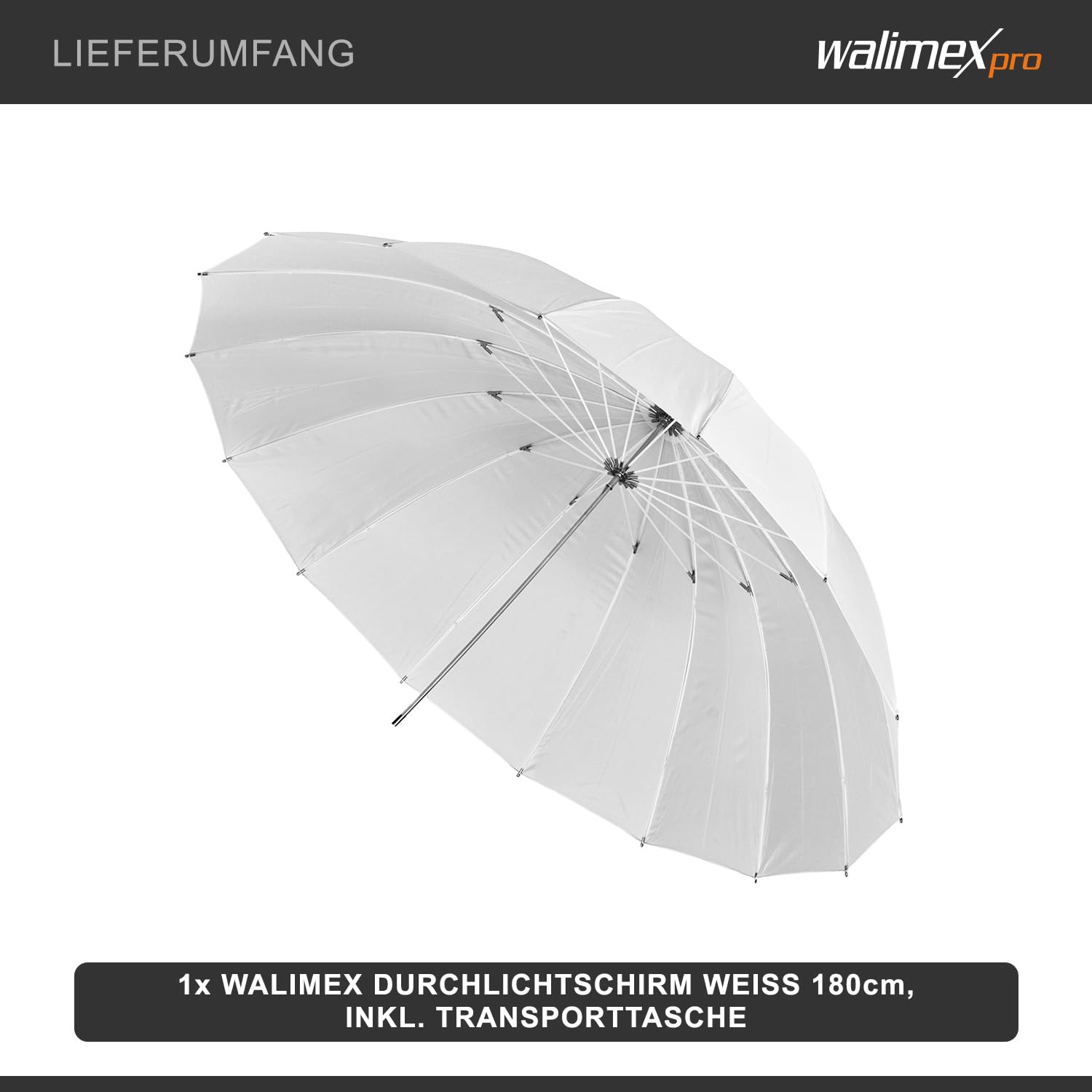 Walimex Parapluie translucide, 180 cm blanc