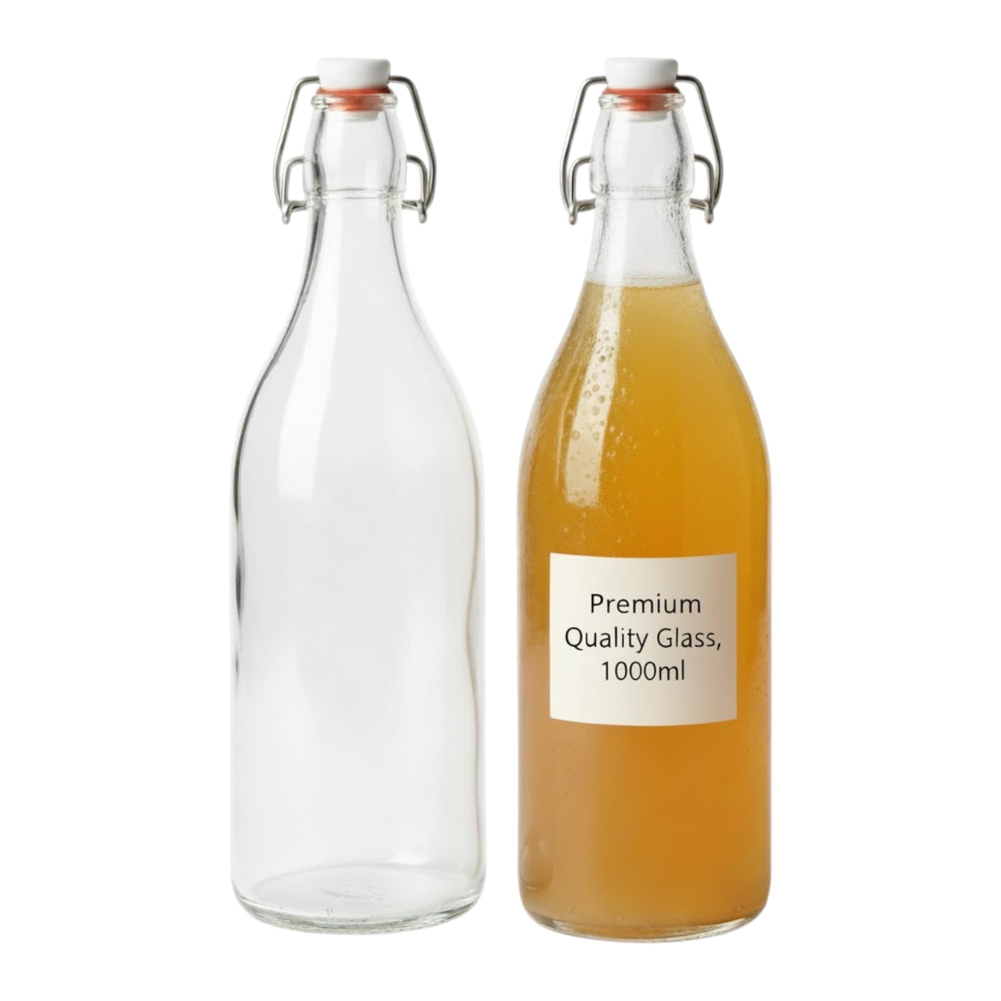 Chabrias Ltd Pack of 2, 1L Swing-Top Glass Bottles 1000ml - Premium Thick Clear Glass Bottle, Airtight Flip-Cap with Silicone Seal, Reusable Leak-Proof Bottle for Kombua, Oil, Vinegar & Drinks