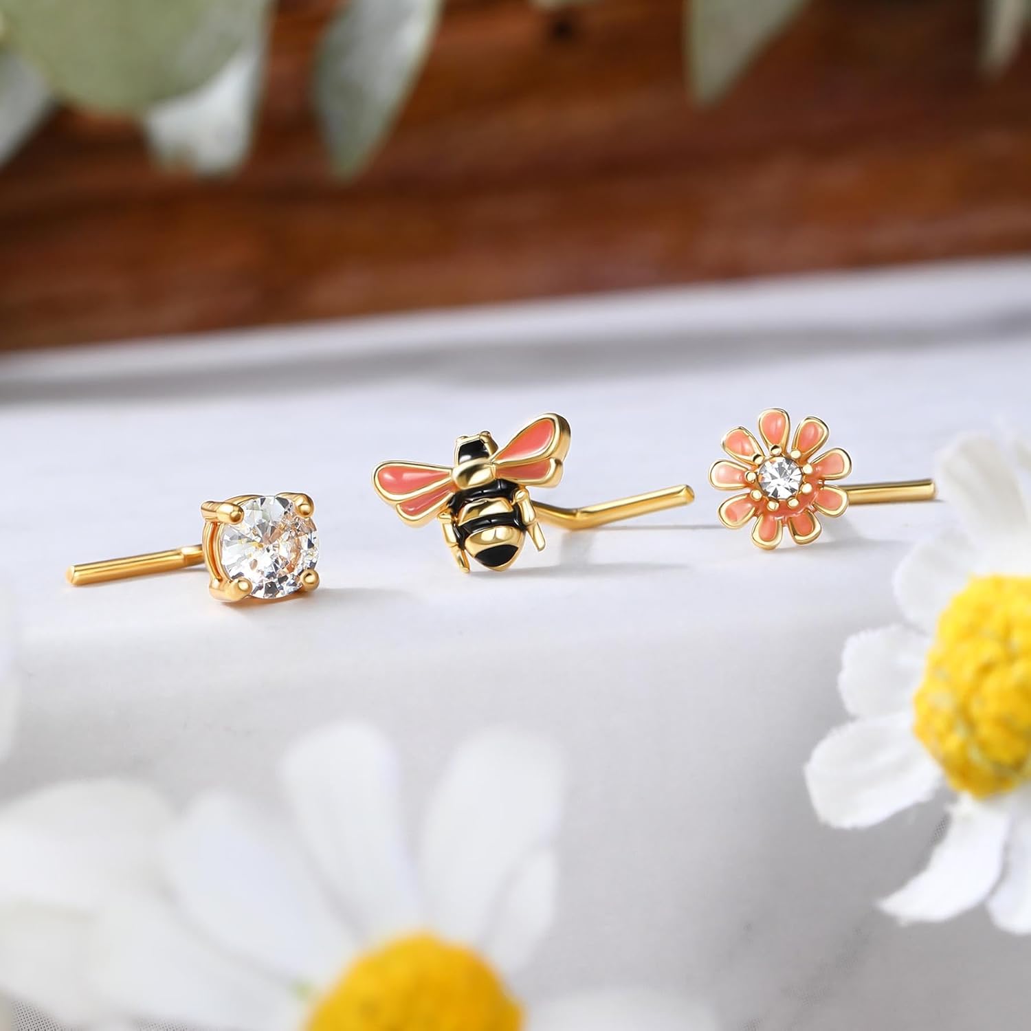 CM Crareesi Mania Bee Nose Studs 316L Stainless Steel Nose Rings Stud Pack 20 Gauge Gold Nose Piercing Jewelry L Shaped Nose Rings for Women - Image 7