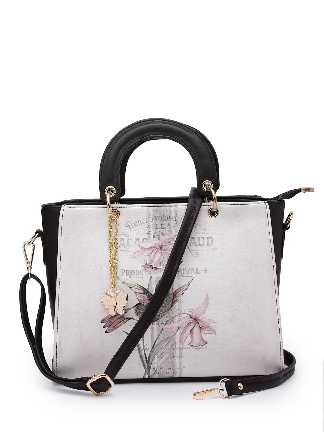 Butterflies Womens Satchel Bag | Ladies Purse Handbag (White::Black) (BNS 1002WH) (B0BNQNYN7S) Amazon Price History, Amazon Price Tracker