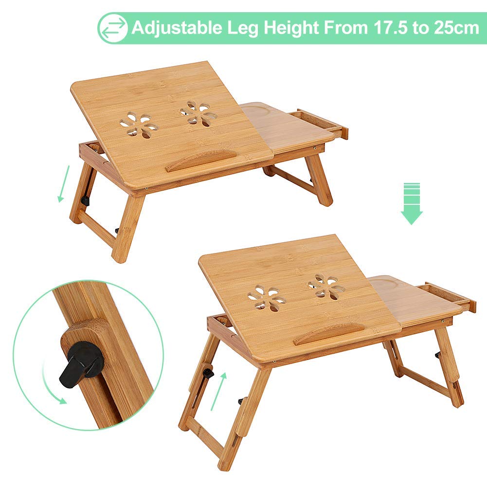 Laptoptisch fürs Bett, Betttablett Tabletttisch Mini Tisch Holz klappbar Frühstückstablett mit Schublade Betttisch für Sofa Lesen Zeichentisch